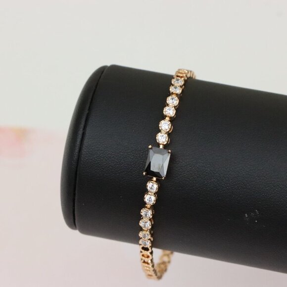 Gold Plated Yellow Bracelet with Black and White Stones, XPBL0630 - Picture 8 of 12